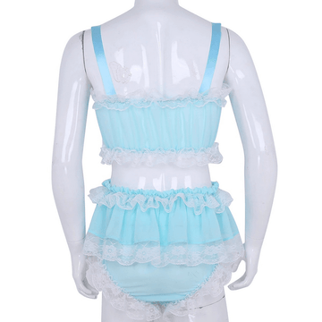 Men's Sissy Sleeveless Crop Top and Skirted Panties / Male Lace Trimming Lingerie - EVE's SECRETS